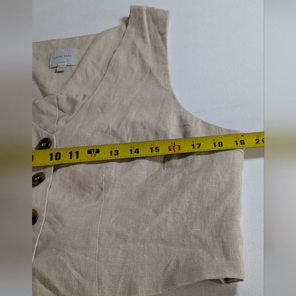 Love Tree Tan Button-Up Tailored Linen Vest - Preppy/Coastal Clean Girl Sz L EUC - Picture 7 of 9